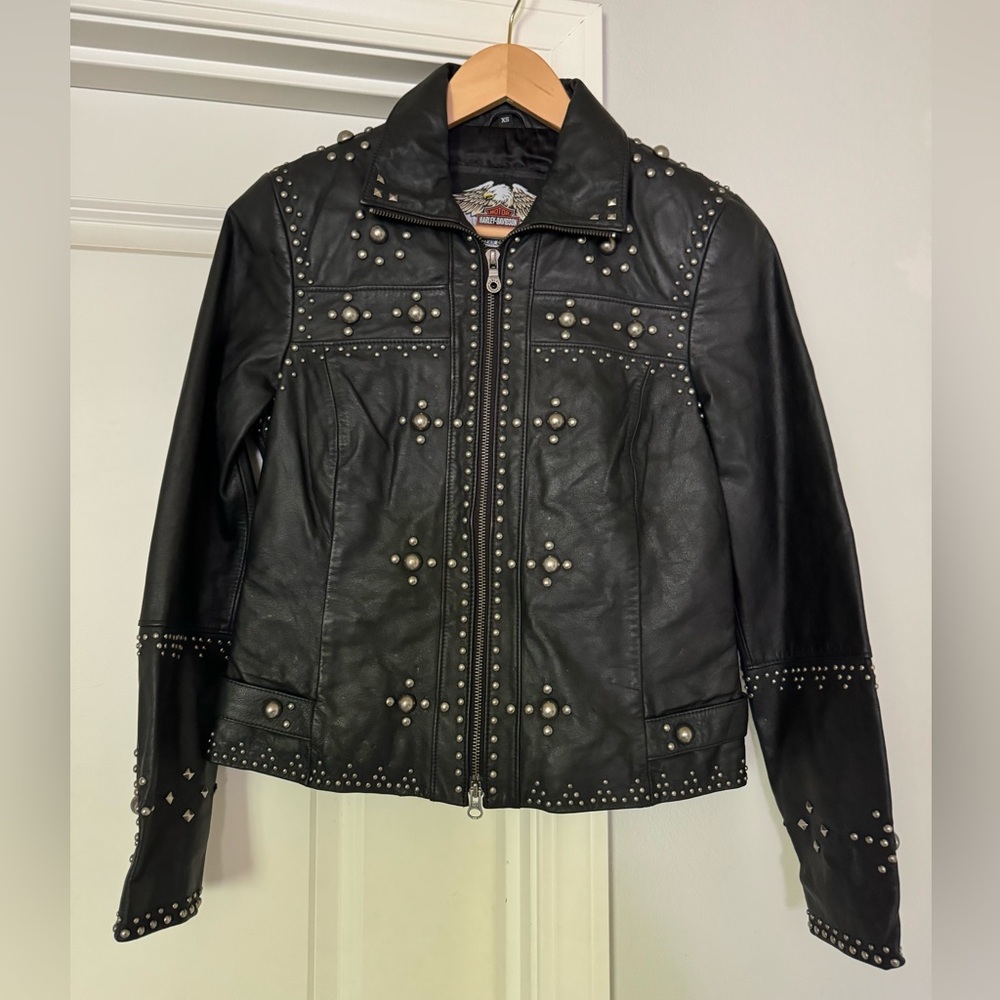 Harley Davidson studded leather moto biker jacket vintage bikercore size xs